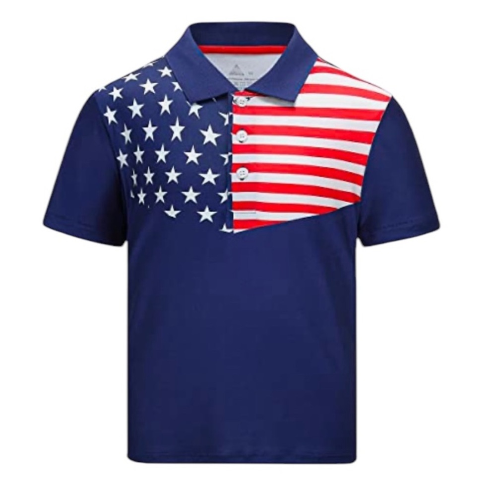 SECOOD Short Sleeve Pique USA American Polo Shirt Big Boys Size Medium‎